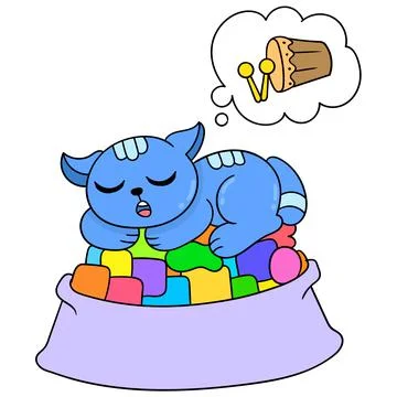The cat is sleeping in the big dining area and has a sweet dream. doodle icon Stock Illustration