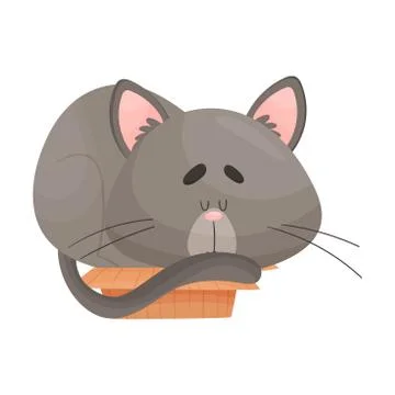 Cat Sleeping in Cardboard Box Vector Illustration. Kitty Inside Carton Box Stock Illustration