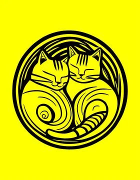 Cat sleeping in a circle in a cute style Stock Illustration