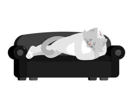 Cat sleeping on couch. Pet asleep emotions. kitty dormant. Vector illustratio Ilustración de archivo