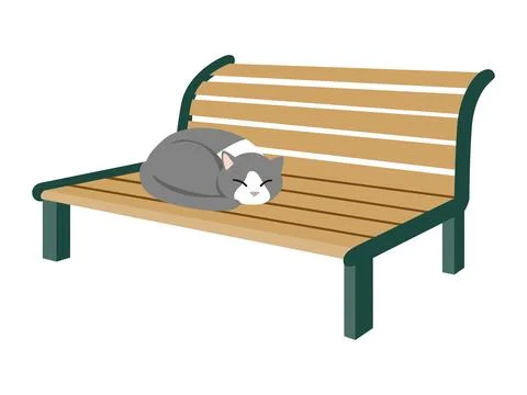 Cat sleeping curled up on a bench. Stock Illustration