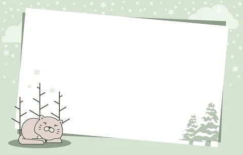 Cat Sleeping Pine Tree Winter Snowflake Holiday Card Frame Background Templat Stock Illustration