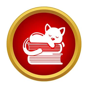 Cat sleeping on stack of books icon Stock Illustration