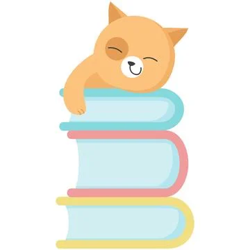 Cat sleeping on stacked book vector icon cartoon Illustrazione stock