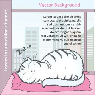 Cat sleeping on the window on the background of the city. Stock Illustration