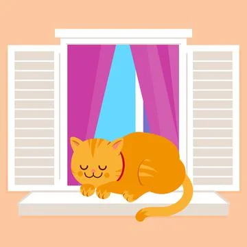 Cat sleeping on a window sill. Vector illustration Stock Illustration