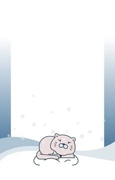 Cat Sleeping Winter Snow Snowflake Holiday Card Frame Background Template Stock Illustration