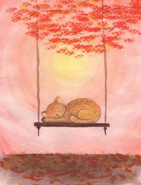 The cat sleeps on the swing Stock Illustration