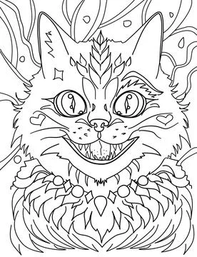 Cat smiling coloring page vector Stock Illustration