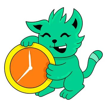 The cat is smiling indicating school break time, doodle icon image kawaii Stock Illustration