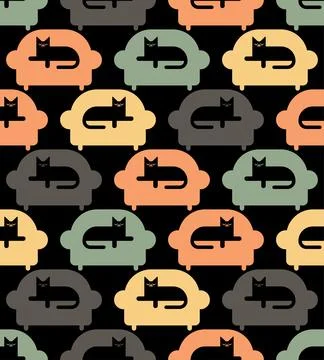 Cat on sofa pattern seamless. Pet on couch background. Baby fabric texture Stock Illustration