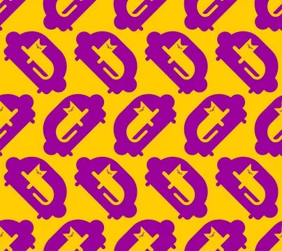 Cat on sofa pattern seamless. Pet on couch background. Baby fabric texture Stock Illustration