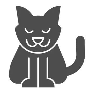 Cat solid icon. Creepy demon with tail, witch pet. Halloween party vector design イラスト素材