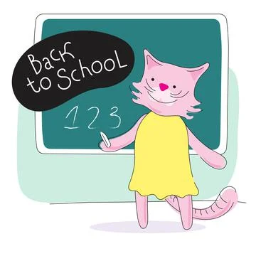 Cat standing under chalkboard Illustrazione stock