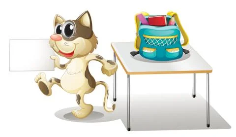 A cat stealing a paper from the bag at the table Stock Illustration