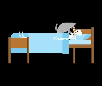 Cat steals skeleton breath. Cat take your breath. Stock Illustration