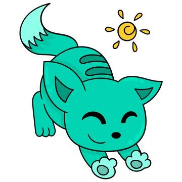 The cat is stretching because it iis lazy, doodle icon image kawaii Stock Illustration