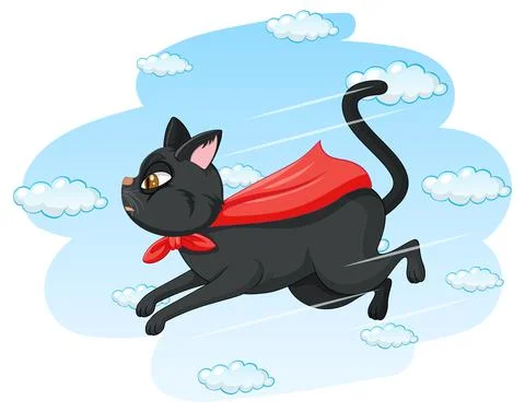 A cat superhero on sky background Stock Illustration