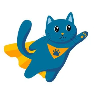 Cat is superhero. Vector illustration in flat style. 스톡 일러스트