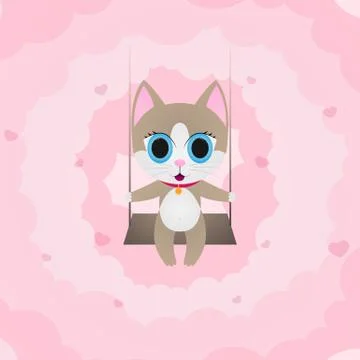 Cat on a swing rolls in the clouds Stock Illustration