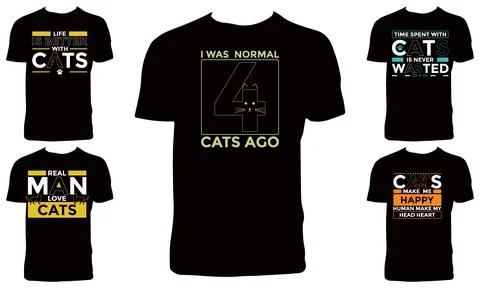 Cat T Shirt Design Bundle Stock Illustration