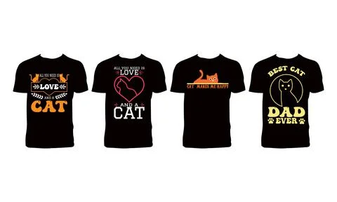 Cat T Shirt Design Bundle Stock Illustration