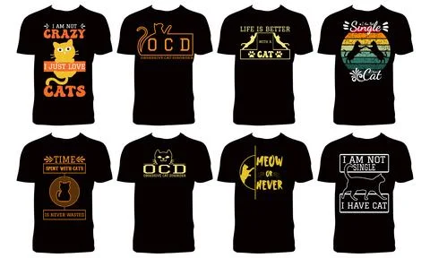 Cat T Shirt Design Bundle Stock Illustration