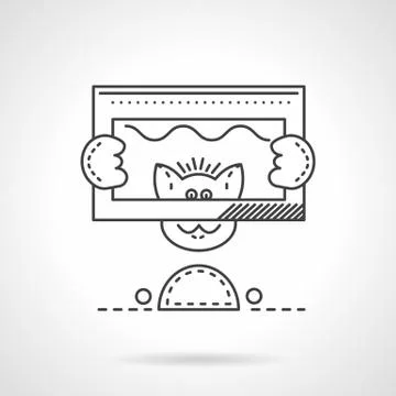 Cat with tablet line vector icon Stock Illustration