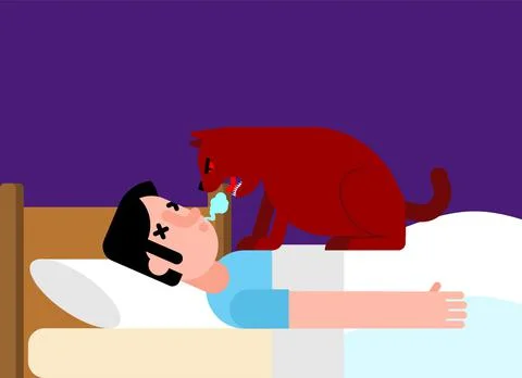 Cat take your breath. Cat steals human breath. Stock Illustration