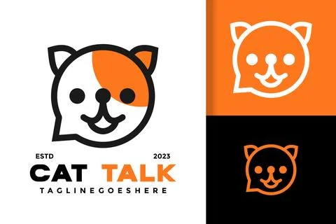 Cat Talk Cute Animals Chat Bubble Text logo Illustration