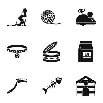 Cat things icons set, simple style Illustrazione stock