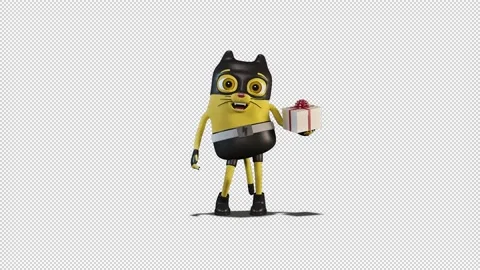 Cat Thomas giving the gift box Video Loop and Alfa Channel 库存影片 163284415