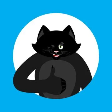 Cat thumbs up and winks. Pet happy emoji. Kitty Vector illustration Ilustración de archivo