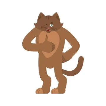 Cat thumbs up and winks. Pet happy emoji. Kitty Vector illustration Ilustración de archivo