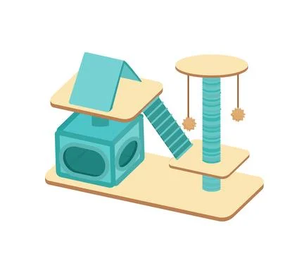 Cat tower. Cat house. Flat, cartoon, vector Stock Illustration