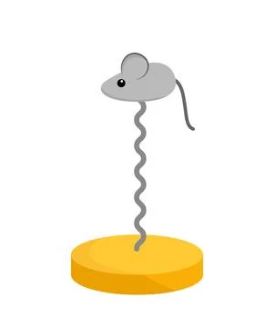 Cat toy in form of mouse on the spring. Flat, cartoon, vector Stock Illustration
