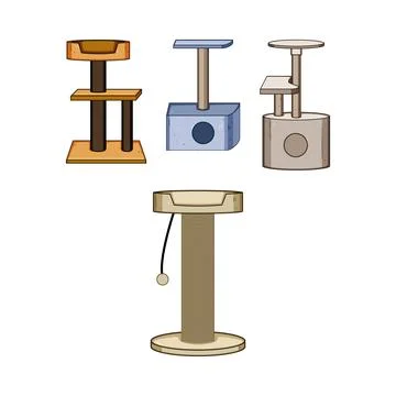 Cat tree and scratching posts collection for pets Stock Illustration