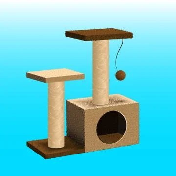 Cat tree with cat house Stock Illustration