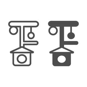 Cat tree house with ball, scratching post line and solid icon, pets concept, pet イラスト素材