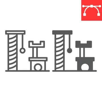 Cat tree house line and glyph icon, pet shop and toy, scratching post vector Illustrazione stock