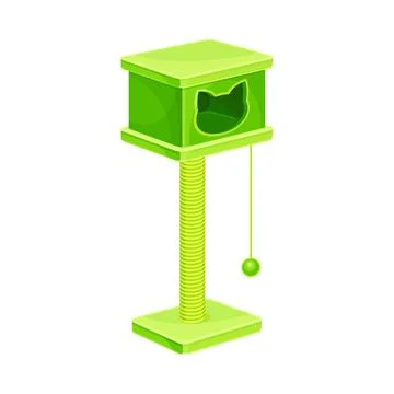 Cat tree house with scratching post and hanging ball. Comfortable pet animal Stock Illustration