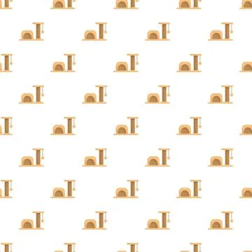 Cat tree scratcher house playing seamless pattern Stock Illustration