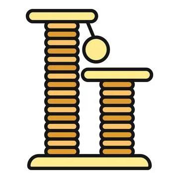 Cat tree scratching post with toy ball icon Stock Illustration