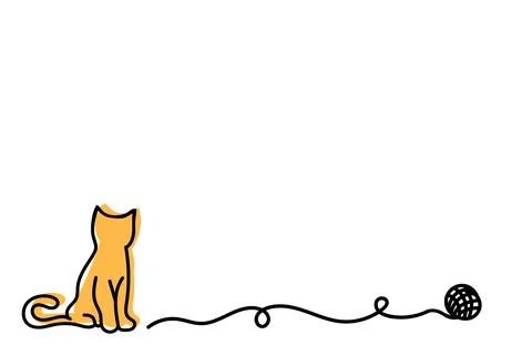 Cat with tuft of wool. Drawing cat line pattern. Kitty silhouette. Flat vector Stock Illustration