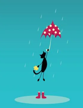 Cat with umbrella Stock Illustration