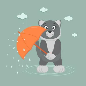 Cat with an umbrella in the rain Illustrazione stock
