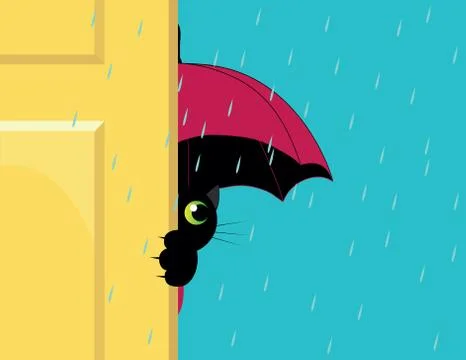 Cat under an umbrella Stock Illustration