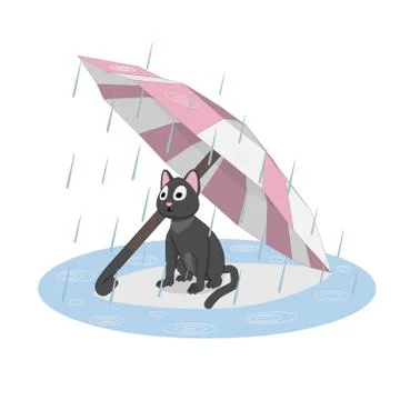Cat under an umbrella, rain. Stock Illustration