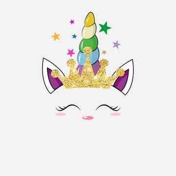 Cat Unicorn with glitter crown. Vector cute cat unicorn cartoon character.  Stock Illustration