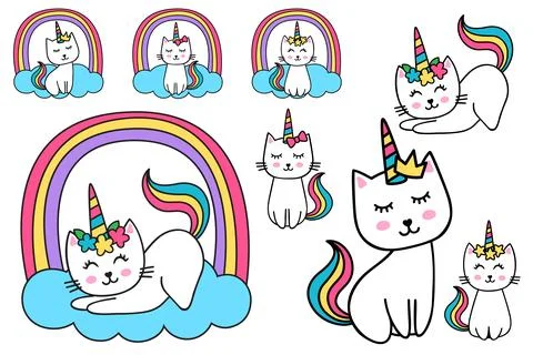 Cat Unicorn Rainbow Stock Illustration
